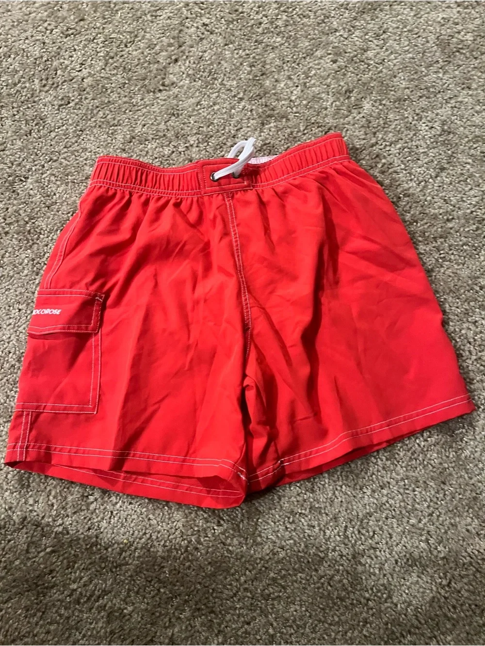 Rocorose woman’s swim trunks lined cargo style small red